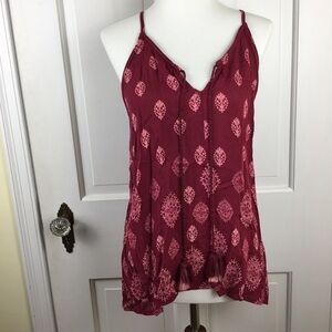 LUQ Tank Top Split Neck Boho Spaghetti strap NWT